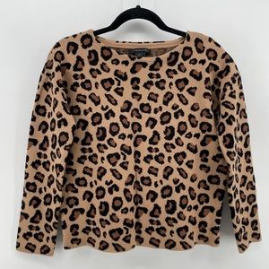 Tahari Pullover Sweater Tan Leopard Animal Print Knit S